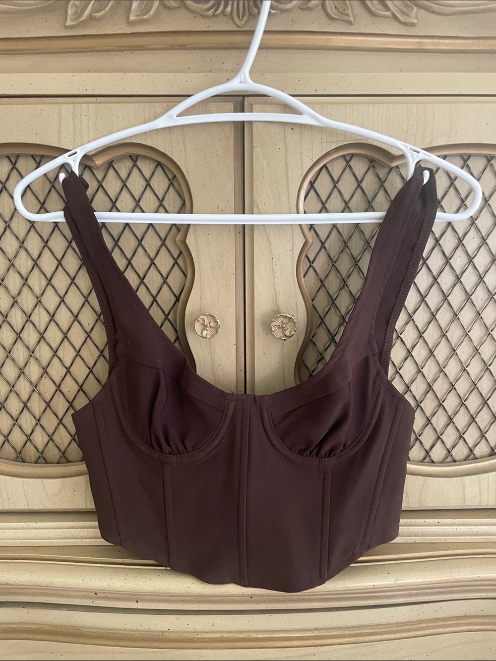 Structured Longline Bustier Top in Deep Brown